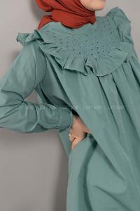 Modalamelif Dantelli Fırfırlı Tunik Çağla Yeşili