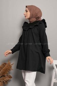 Modalamelif Dantelli Fırfırlı Tunik Siyah