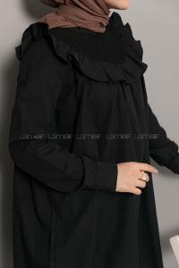 Modalamelif Dantelli Fırfırlı Tunik Siyah