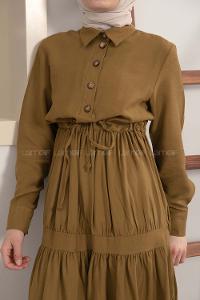 Modalamelif Eteği Büzgülü Elbise Yağ Yeşili