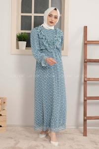 Modalamelif Fırfırlı Şifon Elbise İndigo