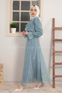 Modalamelif Fırfırlı Şifon Elbise İndigo