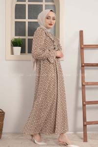 Modalamelif Fırfırlı Şifon Elbise Sütlü Kahve