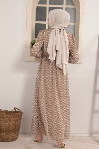 Modalamelif Fırfırlı Şifon Elbise Sütlü Kahve