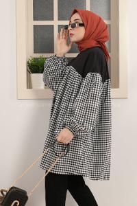 Modalamelif Garnili Pötikare Desen Tunik Siyah