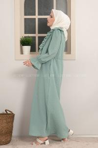 Modalamelif Kol Lastikli Fırfırlı Elbise Çağla Yeşili