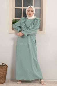 Modalamelif Kol Lastikli Fırfırlı Elbise Çağla Yeşili