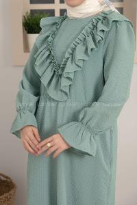Modalamelif Kol Lastikli Fırfırlı Elbise Çağla Yeşili