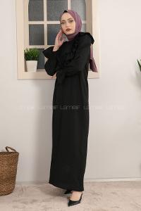 Modalamelif Kol Lastikli Fırfırlı Elbise Siyah