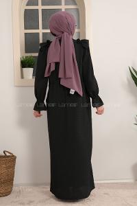 Modalamelif Kol Lastikli Fırfırlı Elbise Siyah