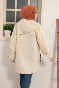 Modalamelif Kol Lastikli Kapşonlu Kap Taş Rengi