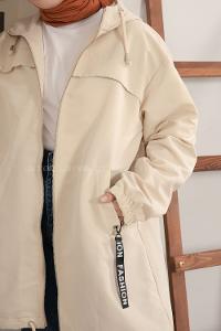 Modalamelif Kol Lastikli Kapşonlu Kap Taş Rengi