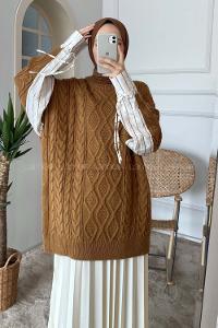 Modalamelif Kolları Gömlek Detaylı Kazak Kahve