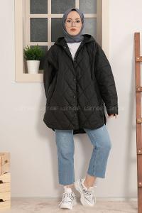 Lamelif Önü Çıtçıt Düğmeli Mont Siyah