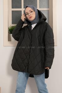 Lamelif Önü Çıtçıt Düğmeli Mont Siyah