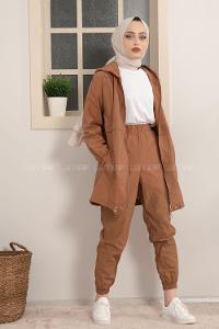 Modalamelif Önü Fermuarlı Kapşonlu İkili Takım Taba