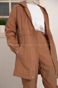 Modalamelif Önü Fermuarlı Kapşonlu İkili Takım Taba