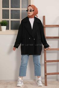 Modalamelif Oversize Kaşe Kaban Siyah