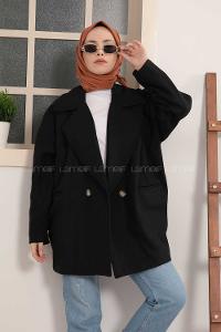 Modalamelif Oversize Kaşe Kaban Siyah