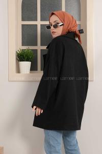 Modalamelif Oversize Kaşe Kaban Siyah