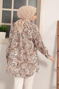 Modalamelif Çiçek Desen Dijital Baskı Gömlek Ekru