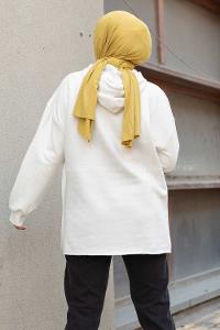 Modalamelif Kapşonlu Houston Baskılı Sweatshirt Beyaz