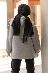 Modalamelif Kapşonlu Houston Baskılı Sweatshirt Gri