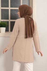 Modalamelif Kolye Aksesuarlı Tunik Bej