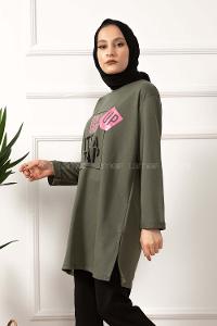 Modalamelif Dont Grow Up Baskılı Sweatshirt Yeşil