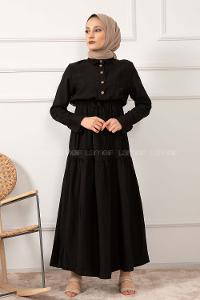 Modalamelif Eteği Büzgülü Elbise Siyah