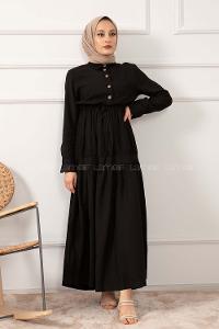Modalamelif Eteği Büzgülü Elbise Siyah
