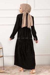 Modalamelif Eteği Büzgülü Elbise Siyah
