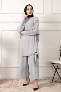 Modalamelif  Etek Ucu Bağlamalı İkili Takım Gri