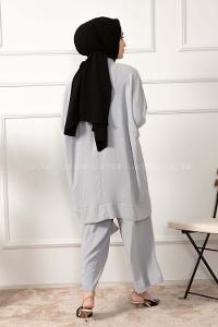 Modalamelif  Etek Ucu Bağlamalı İkili Takım Gri