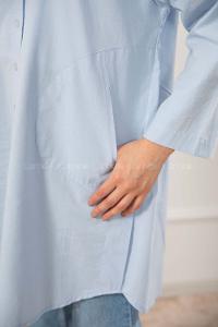 Modalamelif Gizli Cep Düşük Kol Gömlek Açık Mavi