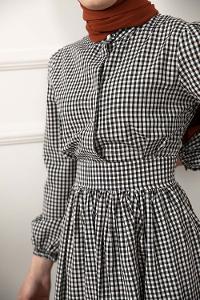 Modalamelif Hakim Yaka Pötikare Elbise Siyah