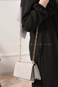 Modalamelif Kapak Kilitli Düz Renk Çanta Açık Gri