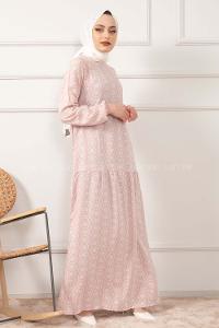 Modalamelif Kol Lastikli Kilim Desen Dokuma Elbise Pudra