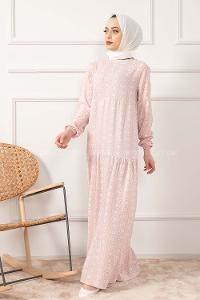 Modalamelif Kol Lastikli Kilim Desen Dokuma Elbise Pudra