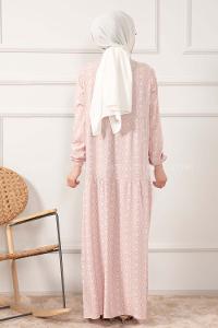 Modalamelif Kol Lastikli Kilim Desen Dokuma Elbise Pudra