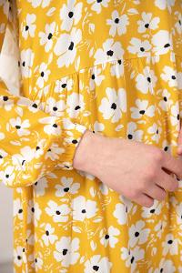 Modalamelif Kol Lastikli Papatya Desen Dokuma Elbise Sarı