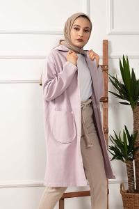 Modalamelif Körük Cepli Kapşonlu Ceket Lila