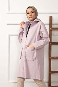 Modalamelif Körük Cepli Kapşonlu Ceket Lila