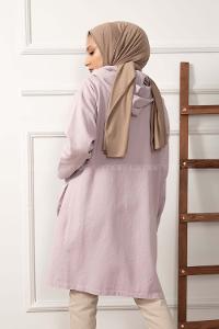 Modalamelif Körük Cepli Kapşonlu Ceket Lila