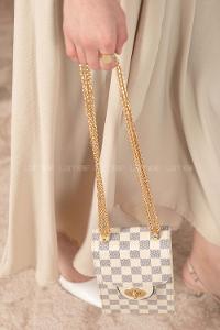 Modalamelif Messenger Dama Kapitone Baskı Çanta Krem