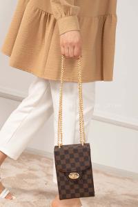 Modalamelif Messenger Model Kapitone Dama Baskı Çanta  Kahve