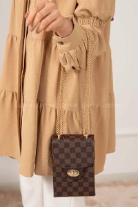 Modalamelif Messenger Model Kapitone Dama Baskı Çanta  Kahve