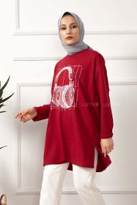 Modalamelif Müzikal Baskı Sweatshirt Bordo