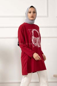Modalamelif Müzikal Baskı Sweatshirt Bordo