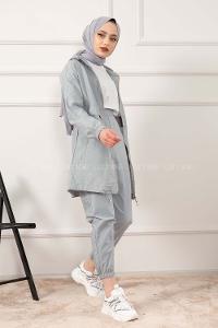 Modalamelif Önü Fermuarlı Kapşonlu İkili Takım Gri
